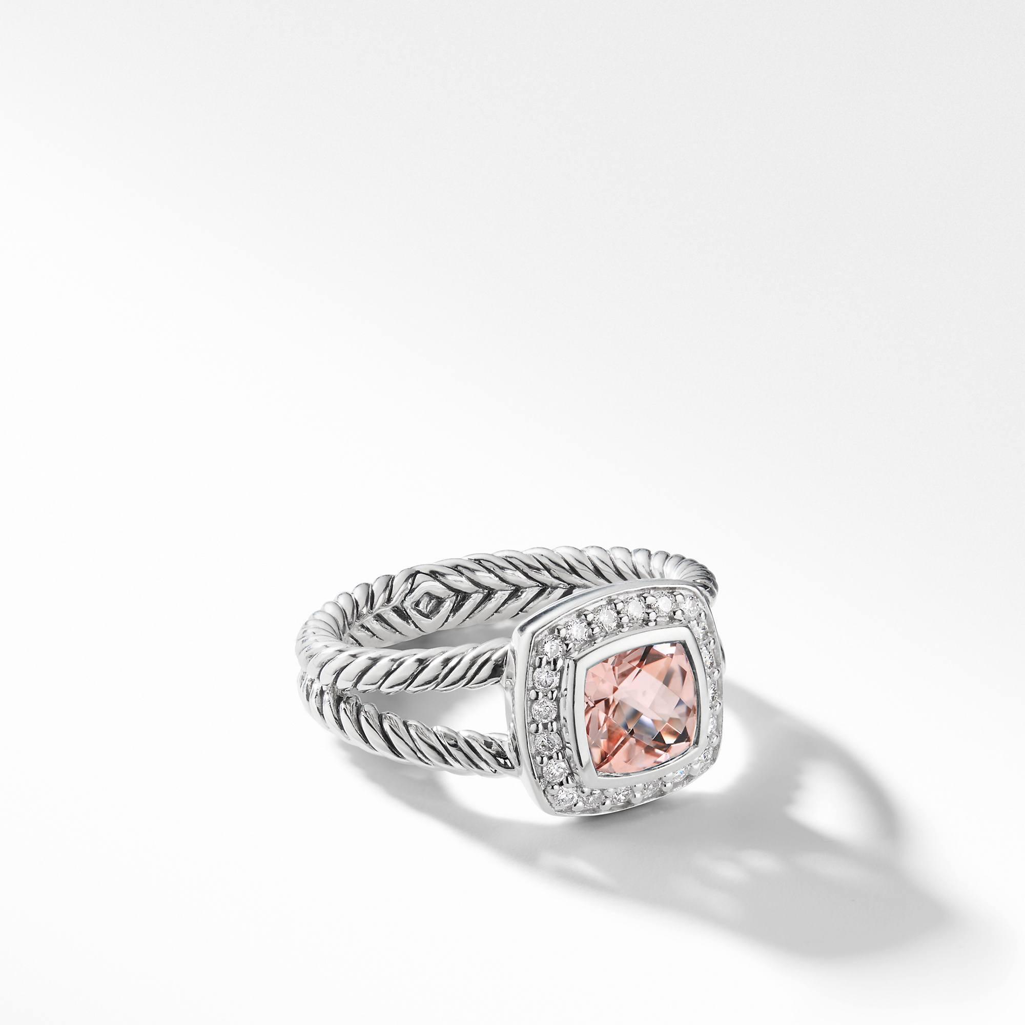 David Yurman Petite Albion Ring with Morganite and Diamonds, size 6