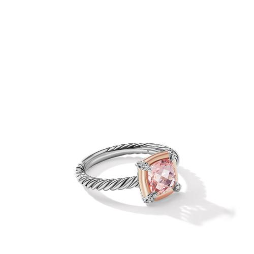 David Yurman Petite Chatelaine Ring with Morganite and Pave Diamonds in 18k Rose Gold, size 7