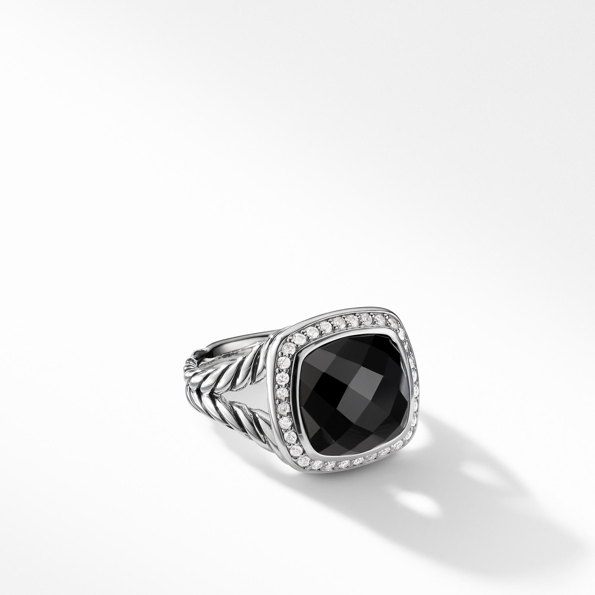 David Yurman Albion Ring with Black Onyx and Diamonds, size 6