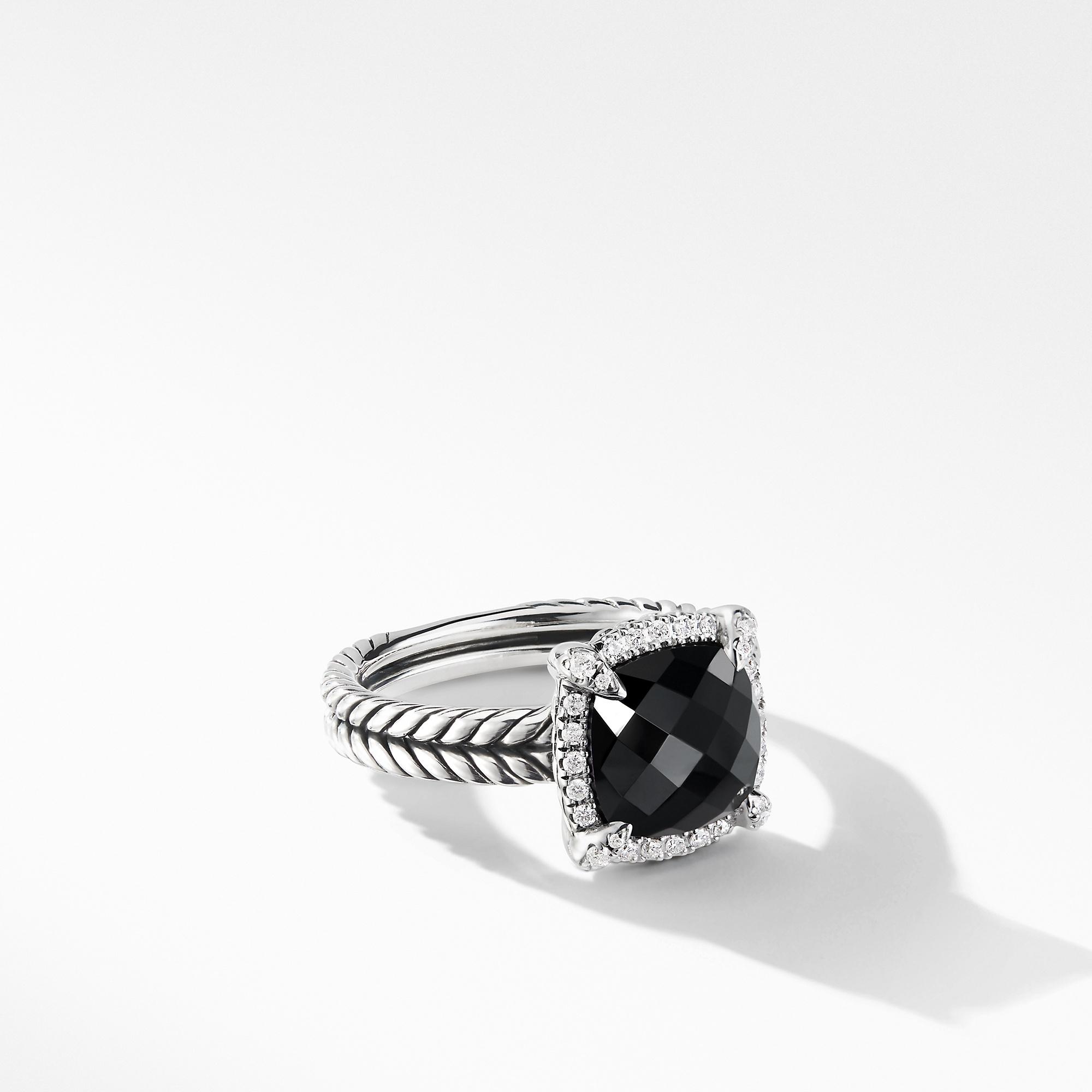 David Yurman Chatelaine Pave Bezel Ring with Black Onyx and Diamonds, size 7