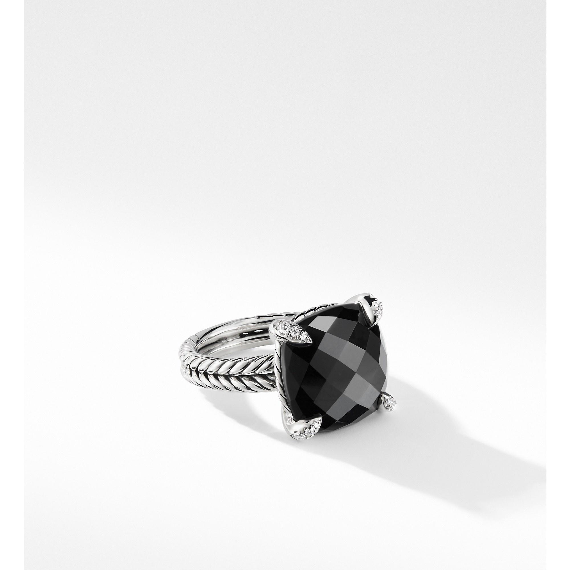 David Yurman Chatelaine Ring with Black Onyx and Pave Diamonds, size 6