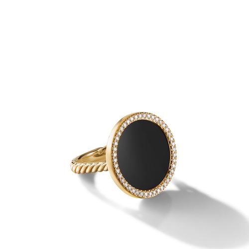 David Yurman DY Elements Ring in 18K Yellow Gold with Black Onyx and Pave Diamonds