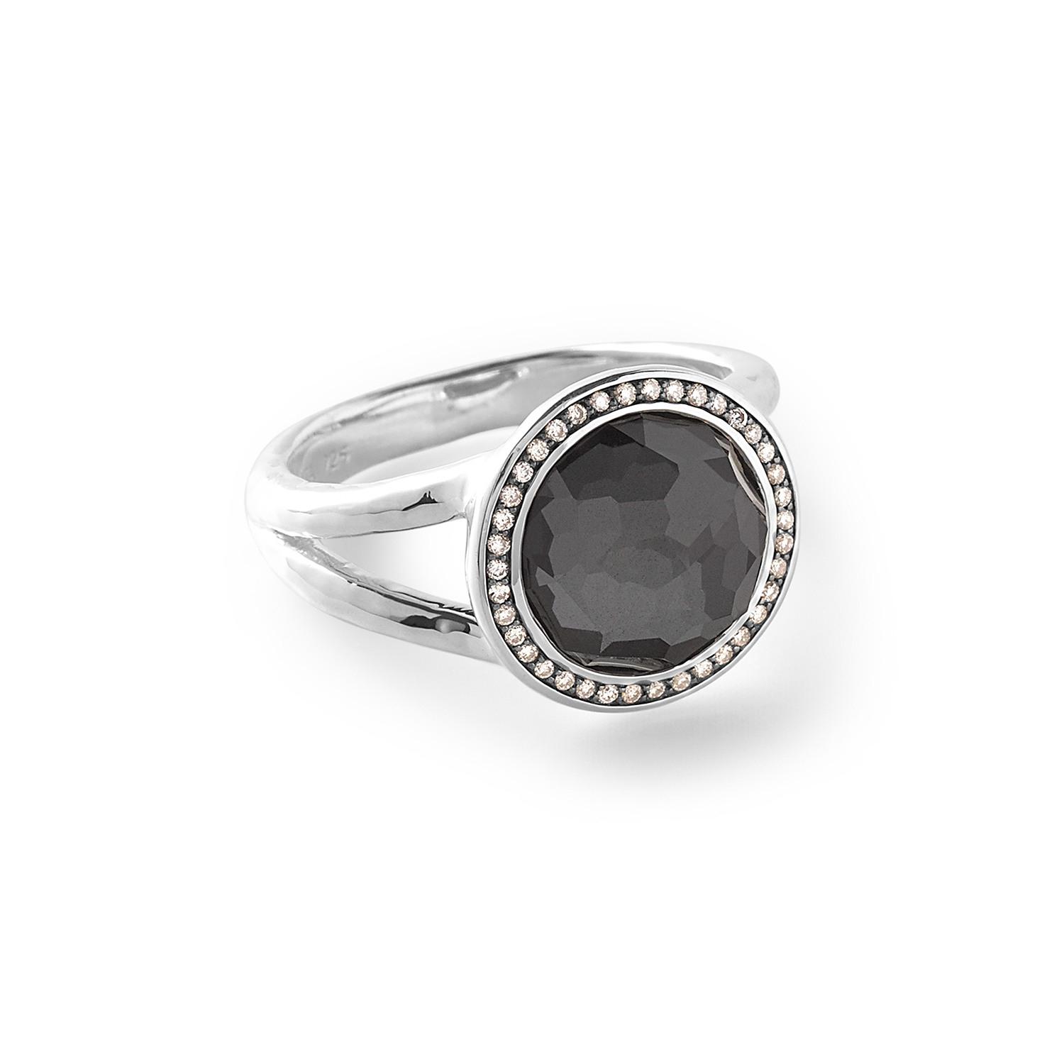 Ippolita Mini Sterling Silver Hematite & Diamond Halo Ring