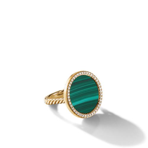 David Yurman DY Elements Ring in 18K Yellow Gold with Malachite and Pave Diamonds