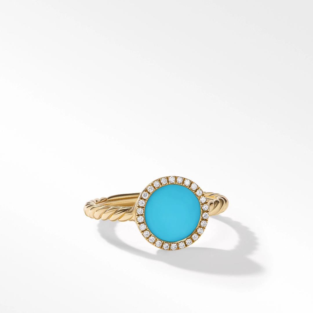 David Yurman Petite DY Elements Ring with Turquoise and Pave Diamonds, size 6.5