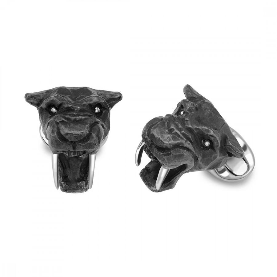 Sterling Silver Black Saber Tooth Tiger Cuff Links