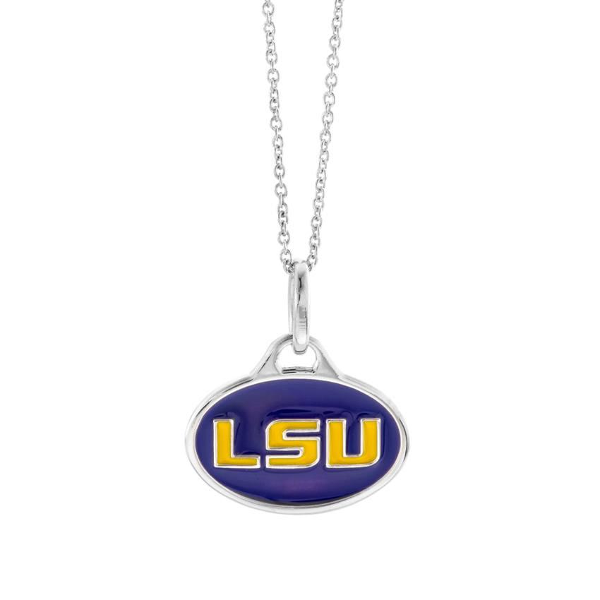 Sterling Silver & Enamel LSU Pendant Necklace