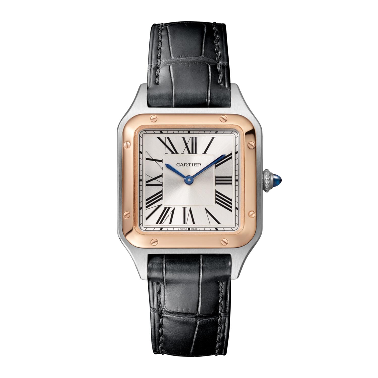 Cartier Santos-Dumont Watch with Rose Gold Bezel and Alligator Strap
