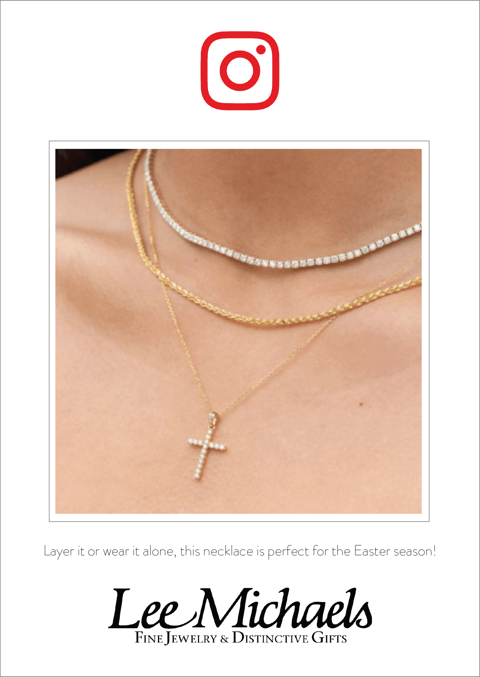 stacked necklace featuring diamond cross for Easter giveaway on @LMFJ for instagram