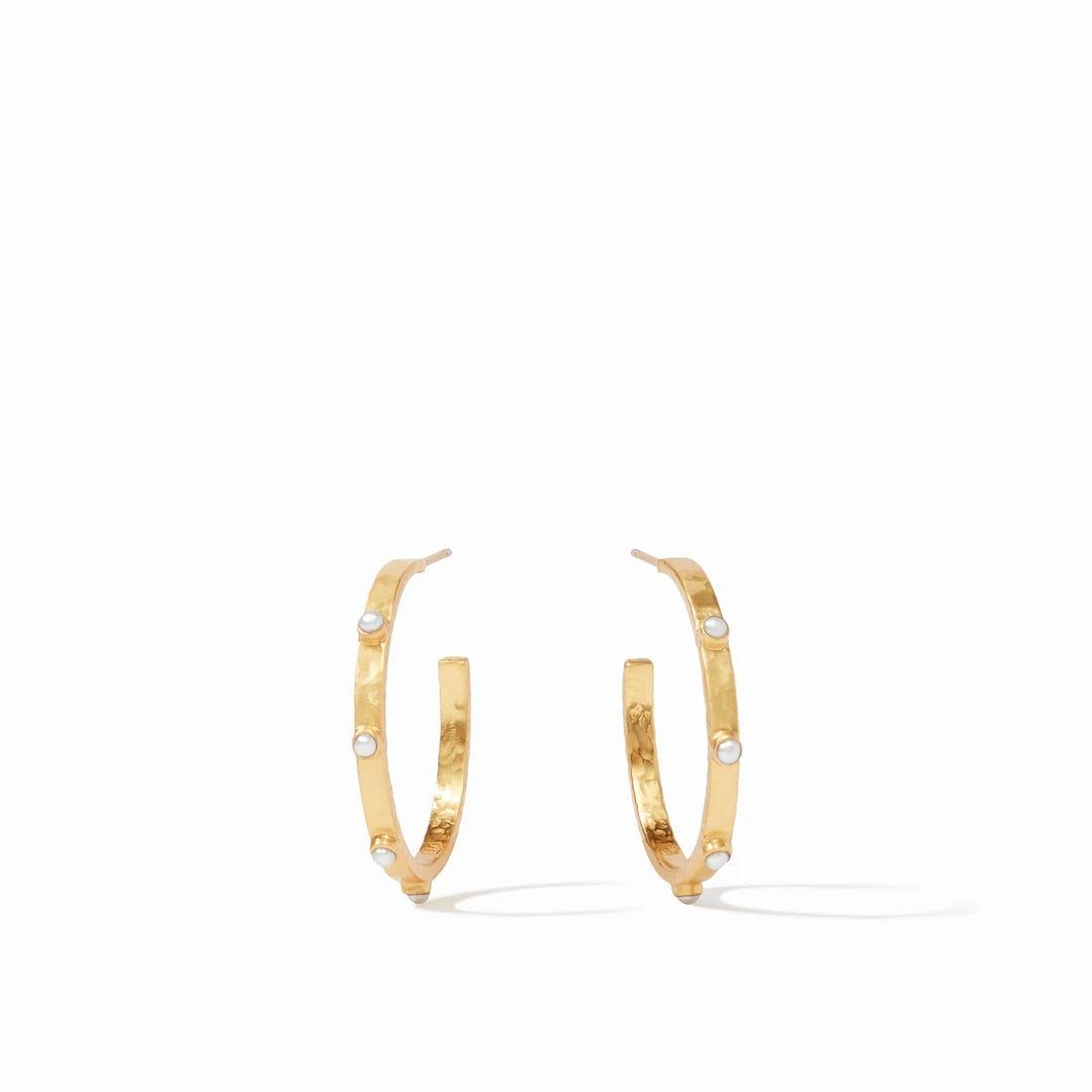 Julie Vos Crescent Medium Stone Hoop Earrings with Pearls
