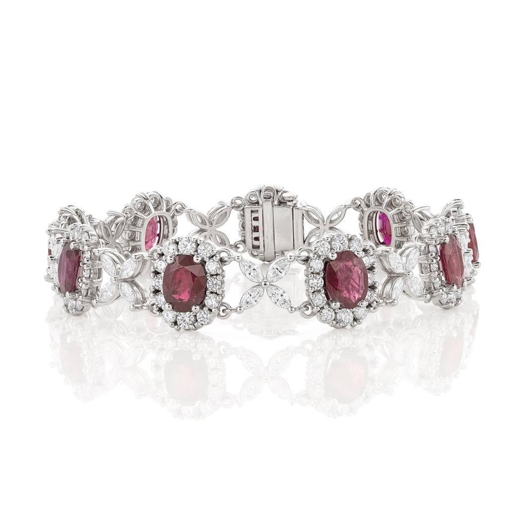 Oval Ruby Bracelet with Diamond Quatrefoil