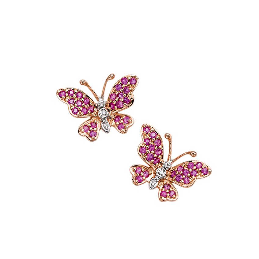 Rose Gold, Pink Sapphire & Diamond Butterfly Post Earrings