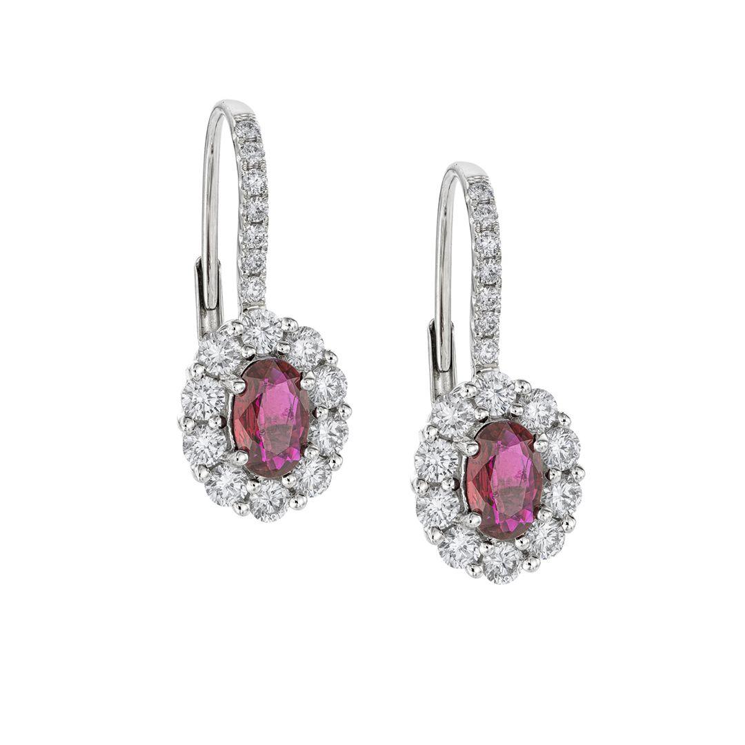 .80 CTW Oval Ruby Drop Earrings with Diamond Halo