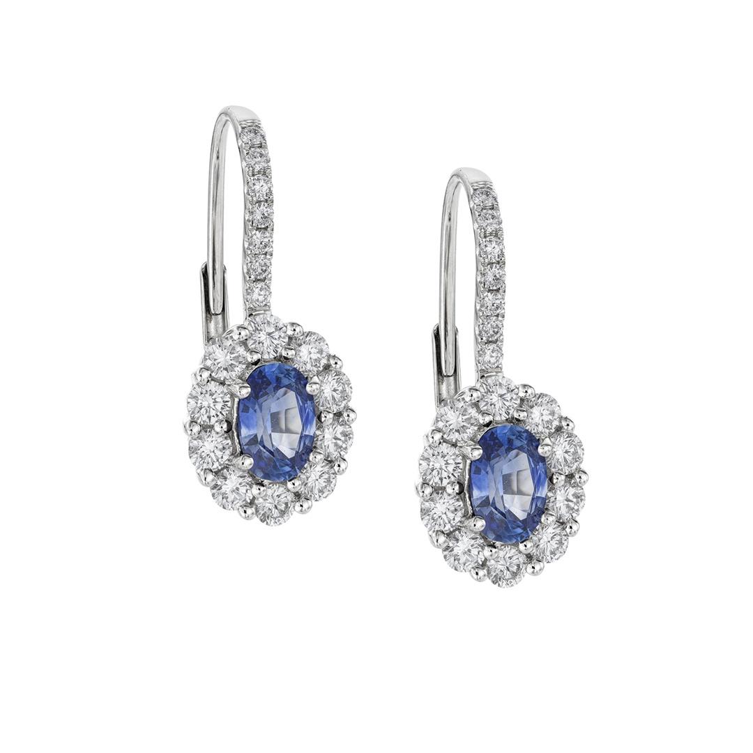 Sapphire Drop Earrings with Diamond Halo