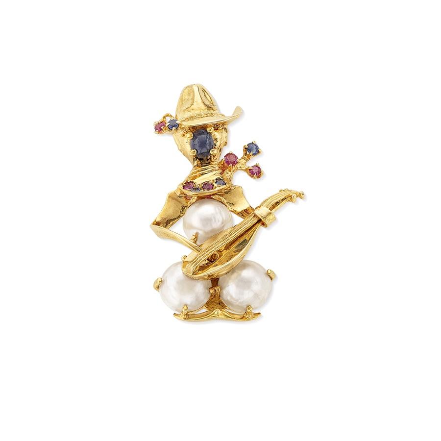 Estate Collection Ruby, Sapphire and Pearl Musician Pin