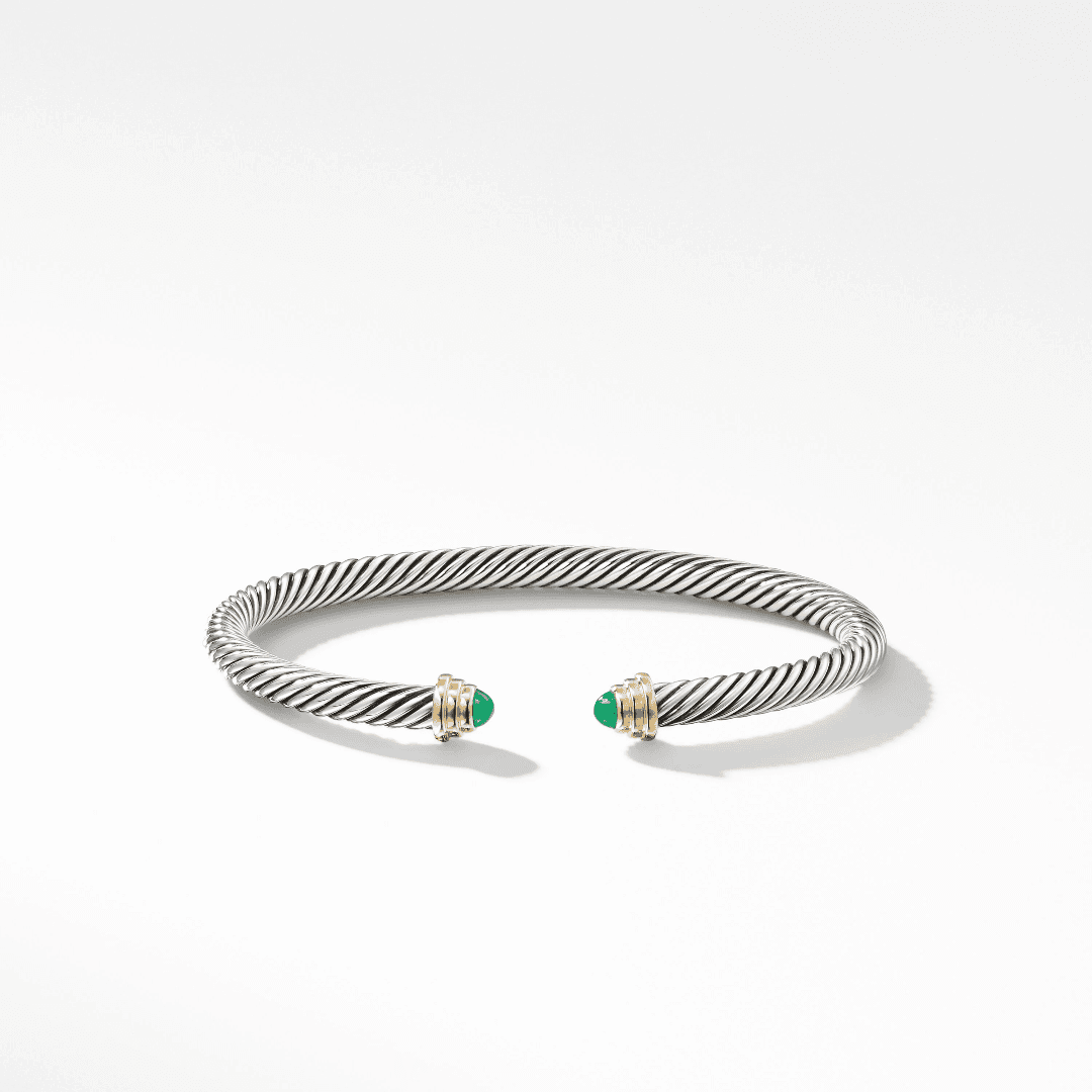David Yurman Cable Kid's Birthstone Bracelet with Emerald and 14k Yellow Gold