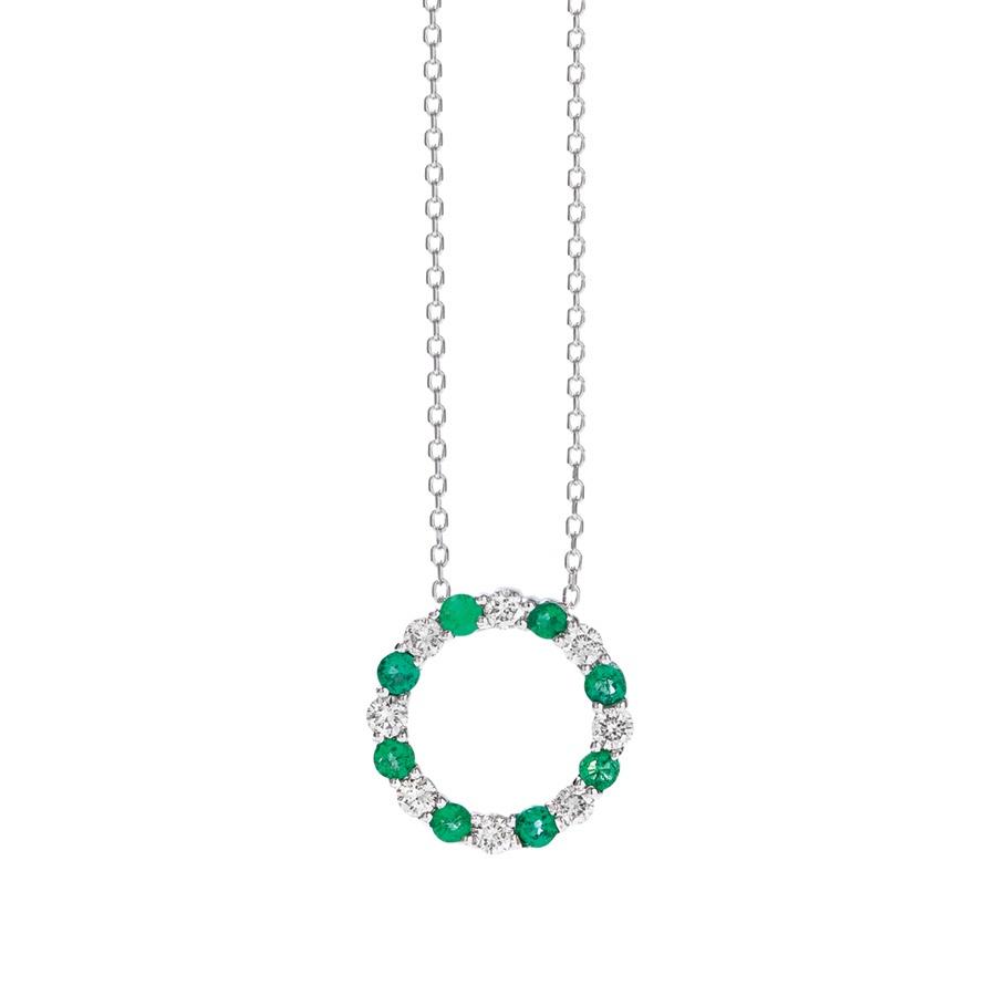 Emerald and Diamond Circle Necklace | Front View
