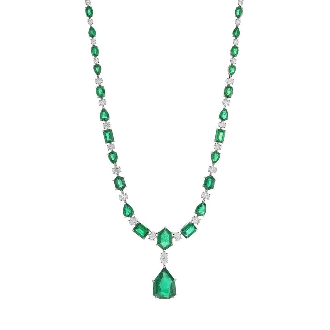 Emerald and Diamond Lariat Necklace