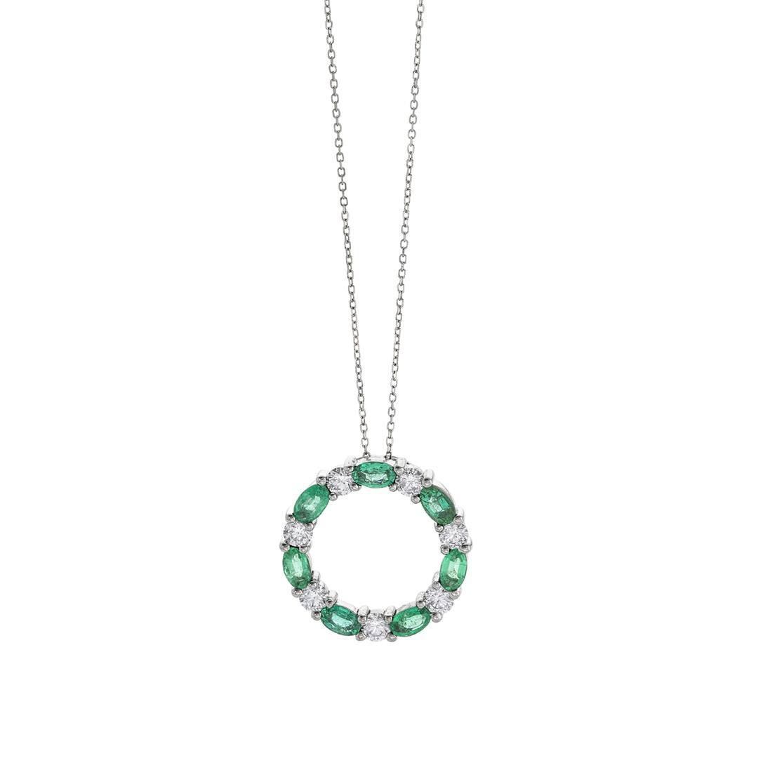 Open Circle Diamond and Emerald Necklace
