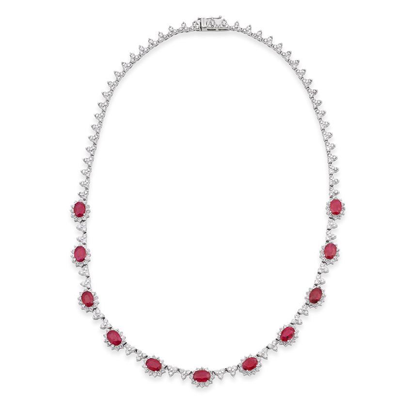 Oval Ruby & Pave Diamond Necklace
