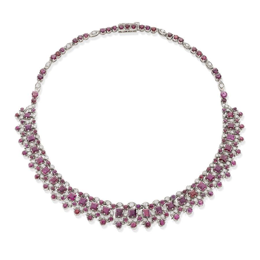 Estate Collection 1950s Diamond and Ruby Choker
