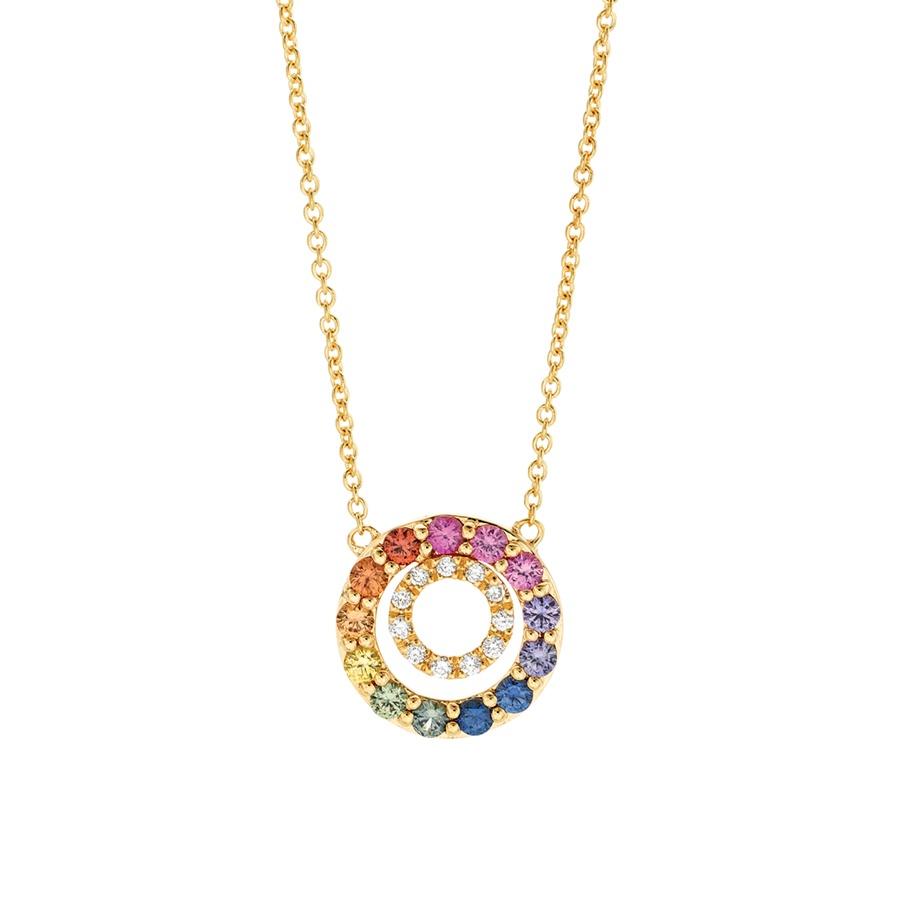 Multi-Color Sapphire and Diamond Circle Pendant Necklace