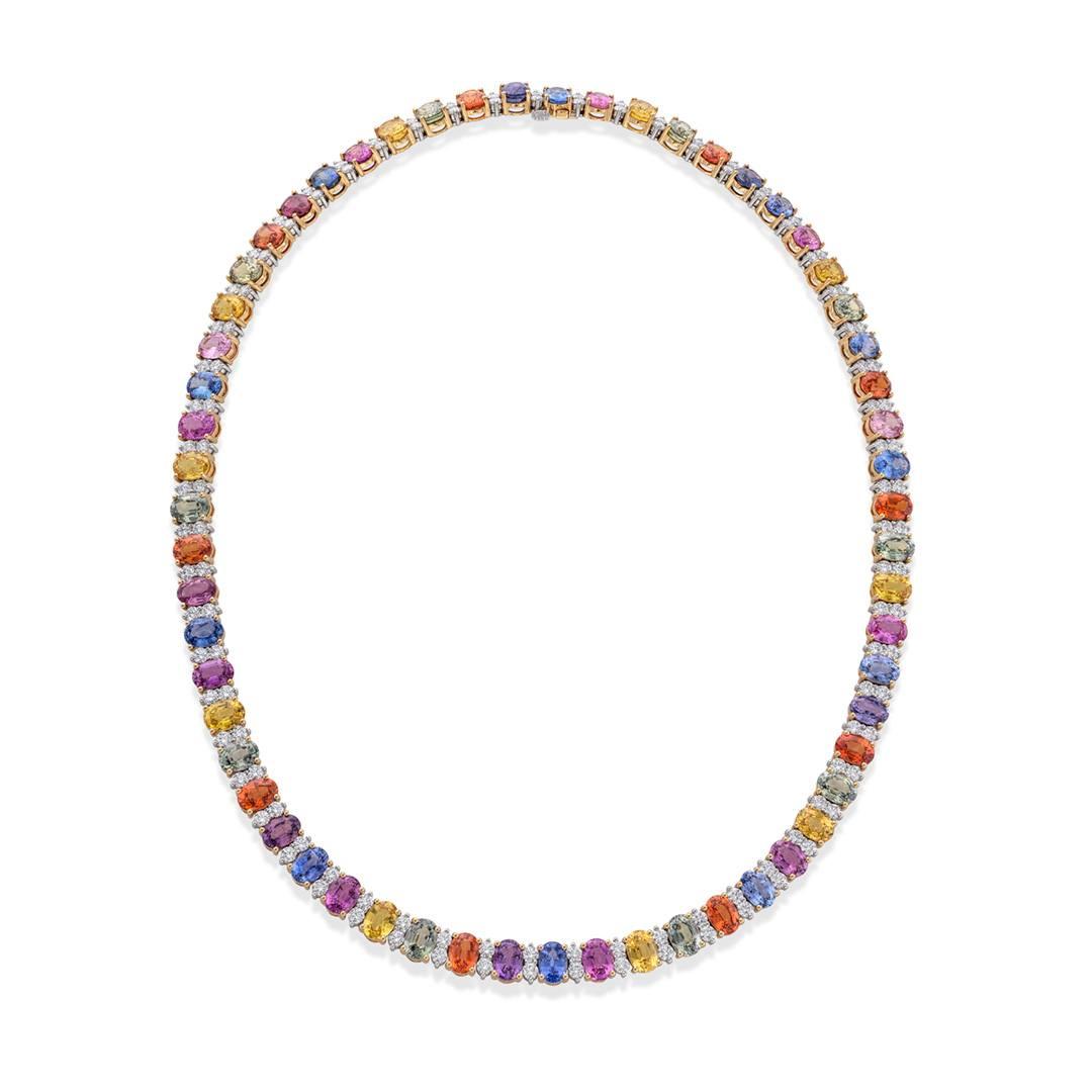 64.52 CTW Multicolored Sapphire and Diamond Necklace
