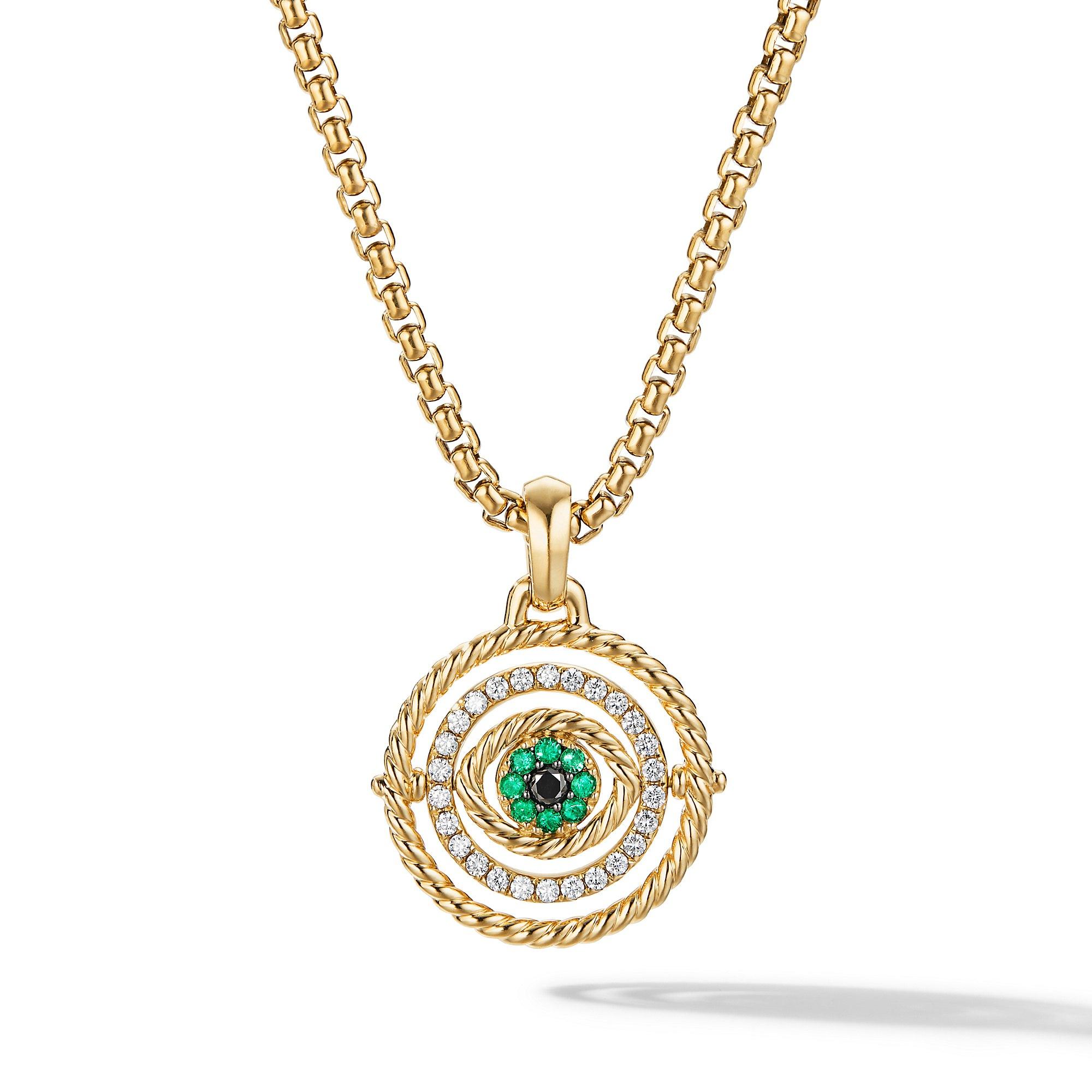 David Yurman Evil Eye Mobile Amulet in 18K Yellow Gold with Pave Emeralds and Diamonds | Front View
