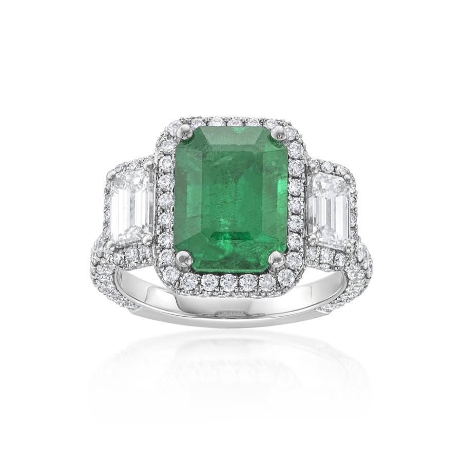 Emerald Cut Emerald Ring with Diamond Accents and Halo