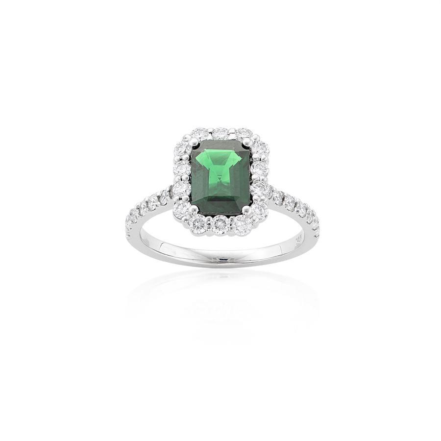 Emerald Cut Emerald Ring with Diamond Surround
