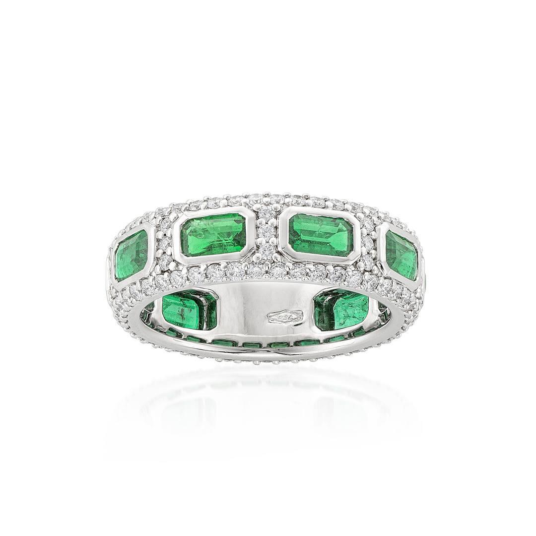 Diamond Band with Emerald Accents
