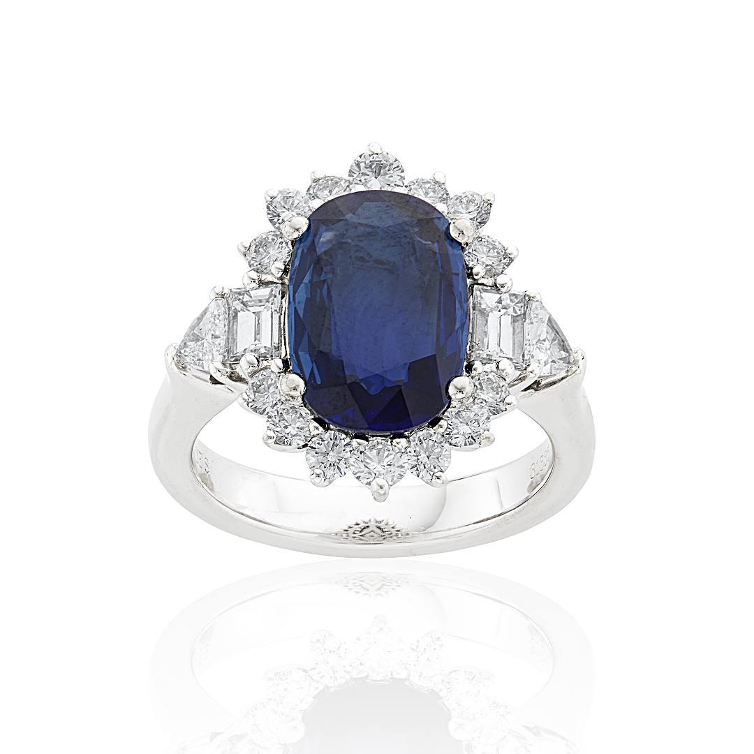 Platinum 4.22 Carat Oval Sapphire & Diamond Halo Ring