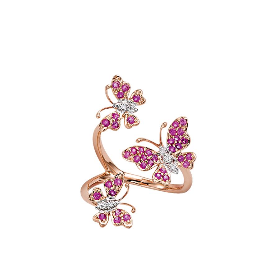 Rose Gold, Pink Sapphire & Diamond Butterfly Ring