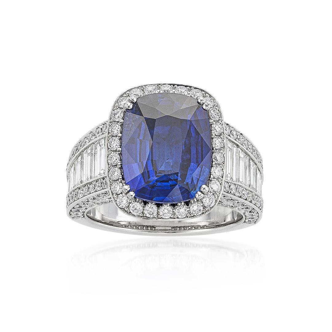 Platinum Cushion Sapphire Ring with Diamonds