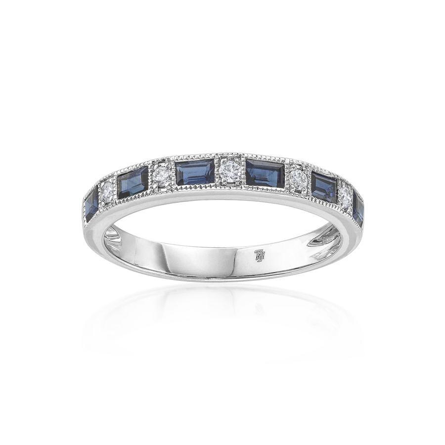 Alternating Diamond and Baguette Sapphire Ring