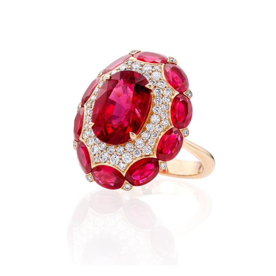 Pink Tourmaline, Ruby & Diamond Ring