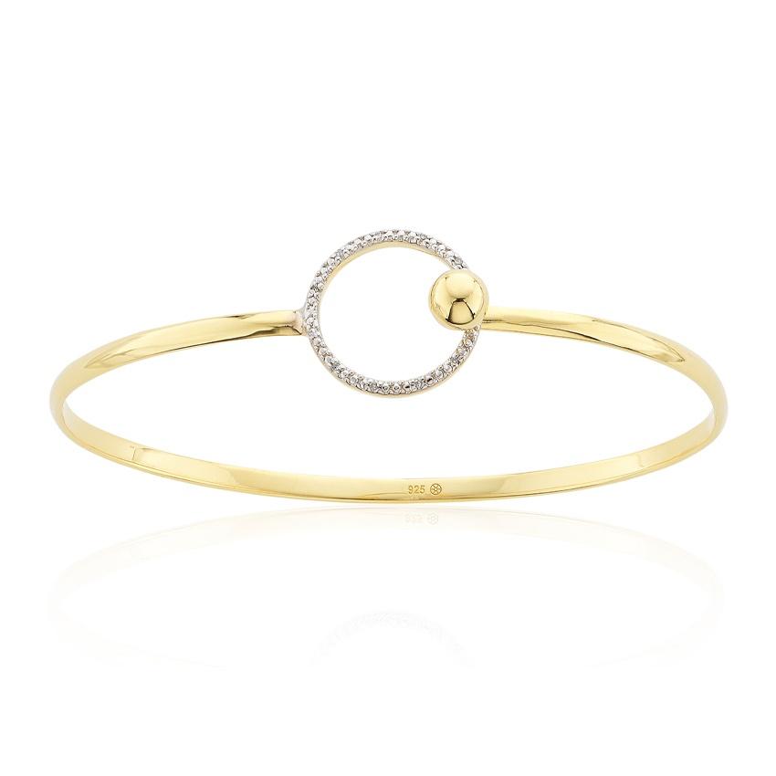 Yellow Gold Plated Sterling Silver & Diamond Open Circle Bangle