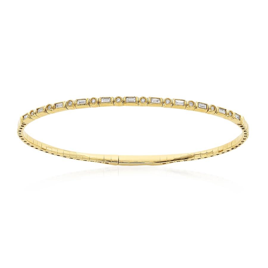 Baguette And Round Diamond Flexible Bangle