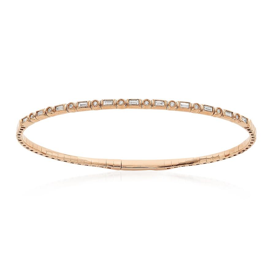 Baguette And Round Diamond Flexible Bangle In Rose Gold