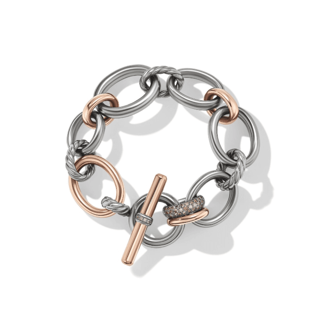 David Yurman DY Mercer Link Bracelet in Sterling Silver and 18k Rose Gold, 8 inches