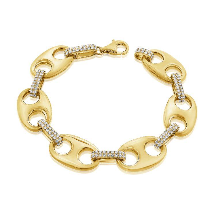 Yellow Gold and Diamond Mariner Link Bracelet