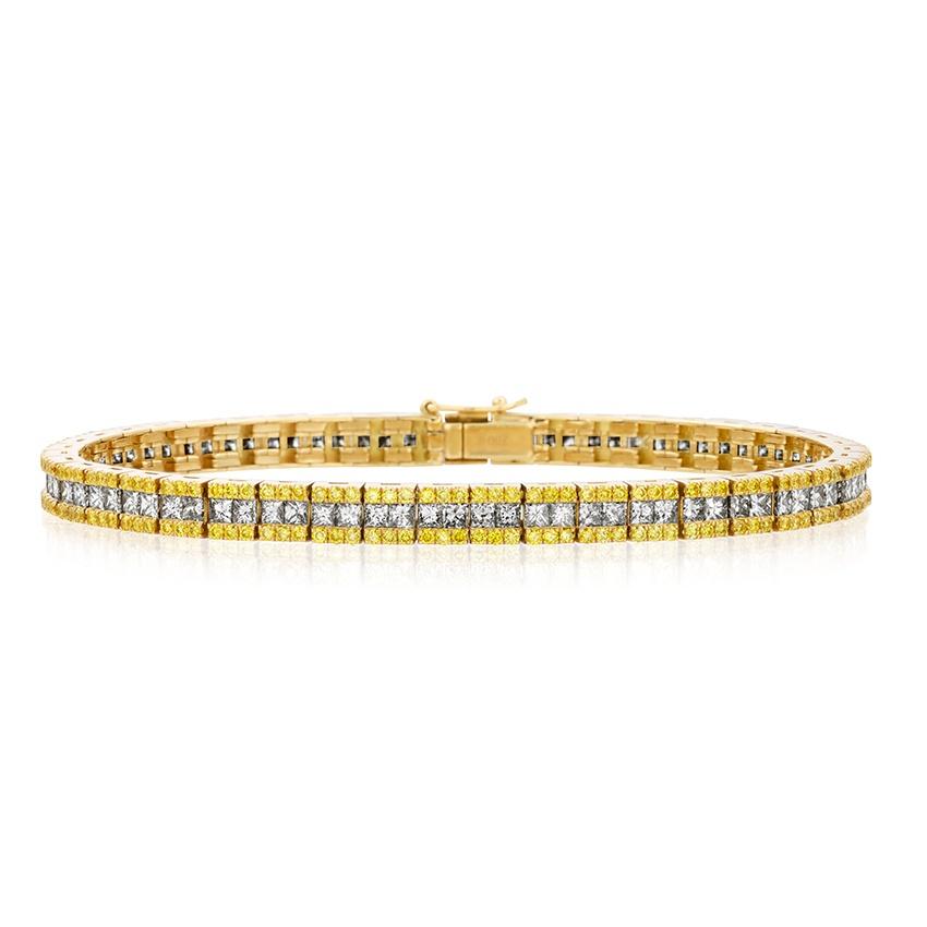 6.60Ct Fancy Yellow Diamond & White Diamond Line Bracelet
