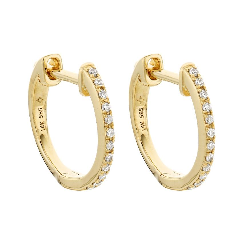 14K Gold 12mm Hinged Diamond Hoop Earrings
