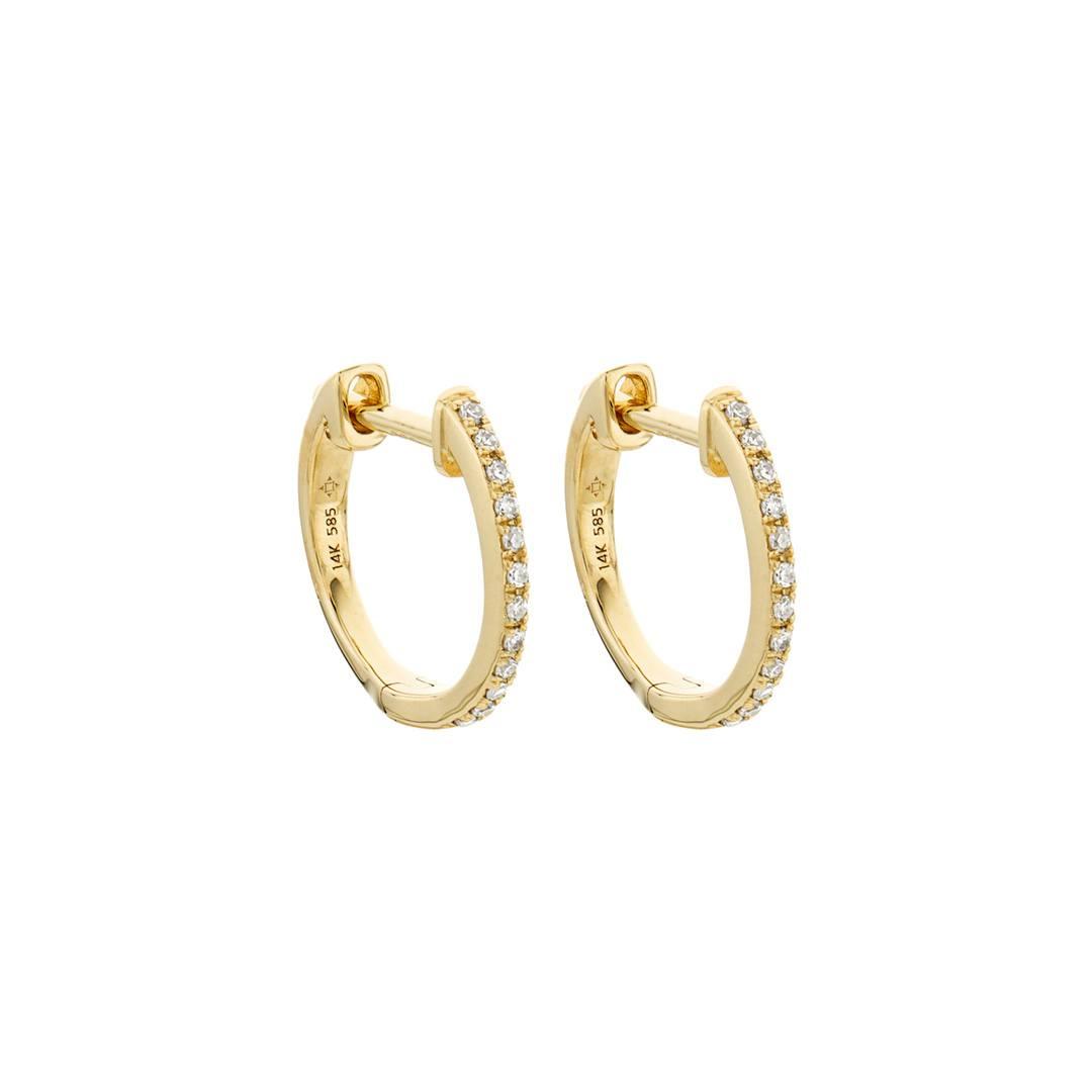 Small 14K Gold Hinged Diamond Hoop Earrings