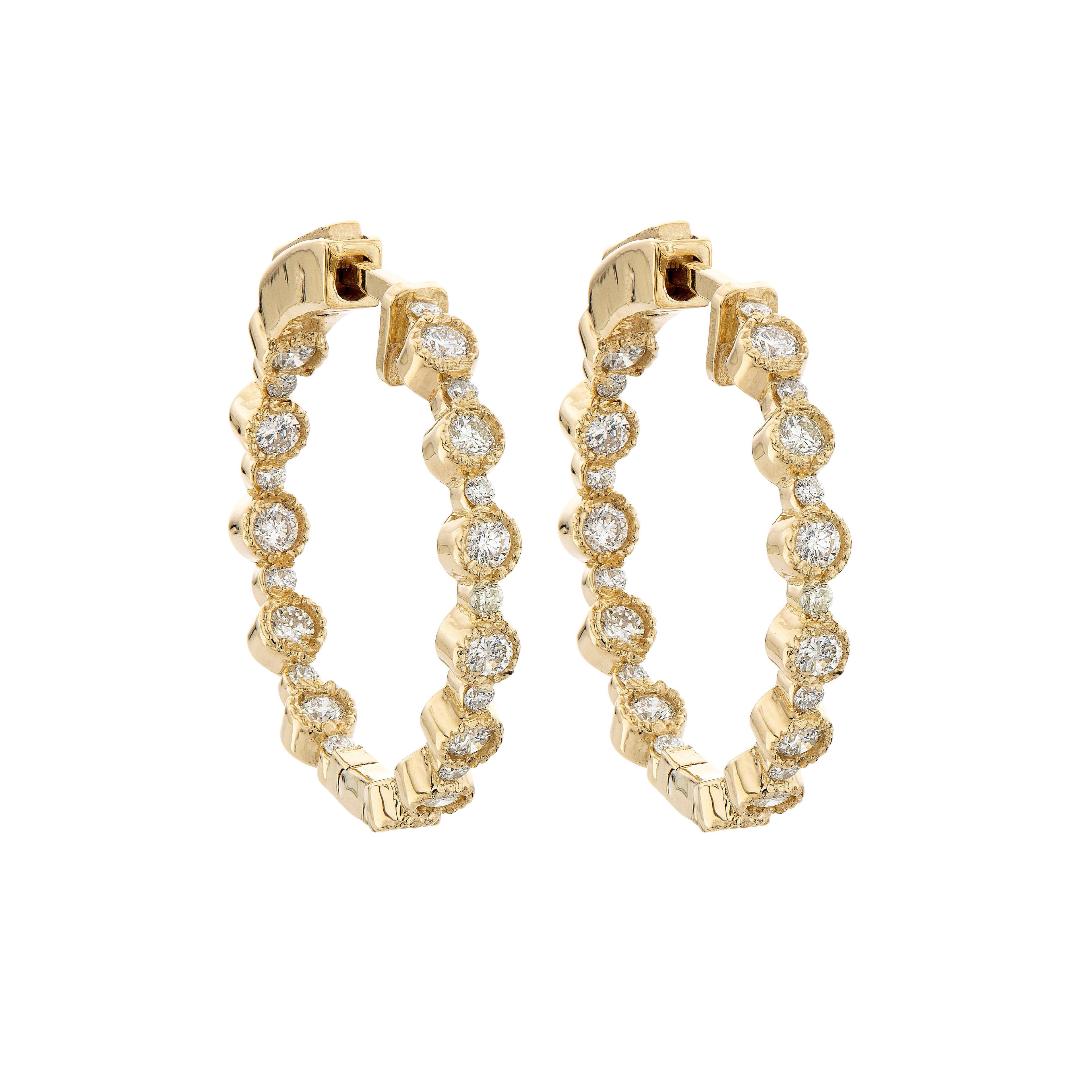 Alternating Small and Large Round Diamond Hoop Earrings