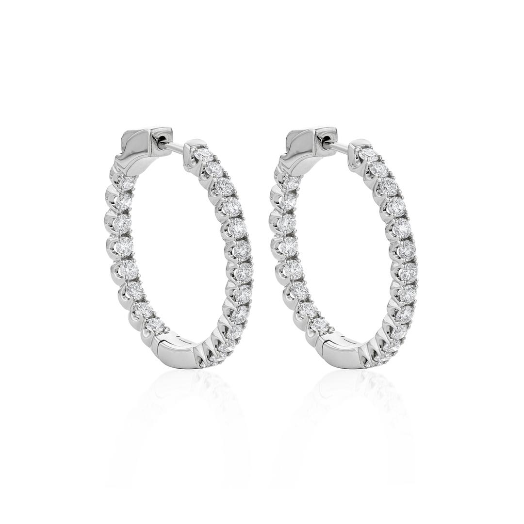 1.11 CTW Round Diamond in and Out Hoop Earrings