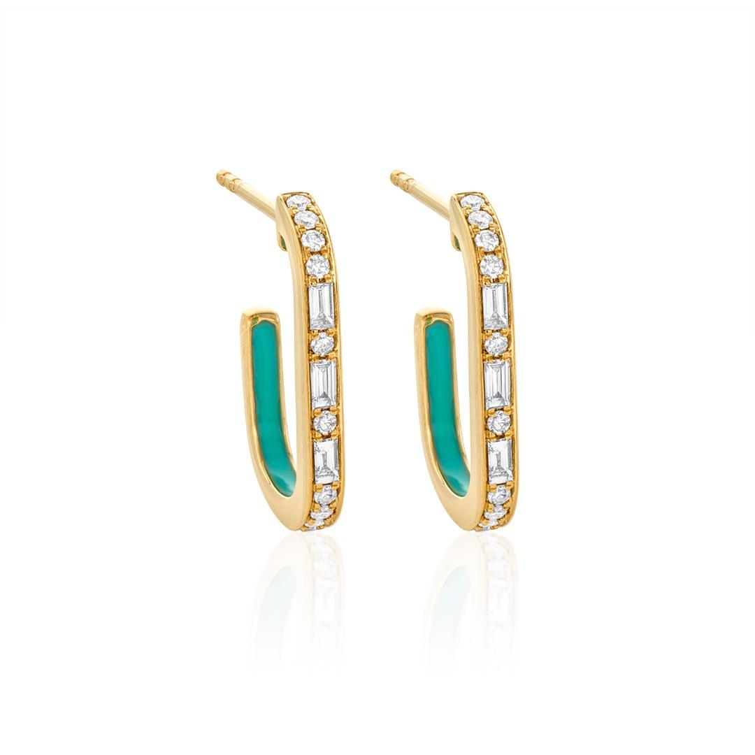 J Hoops with Diamonds and Teal Enamel