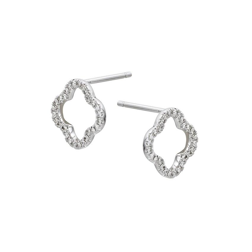 White Gold Diamond Open Clover Stud Earrings