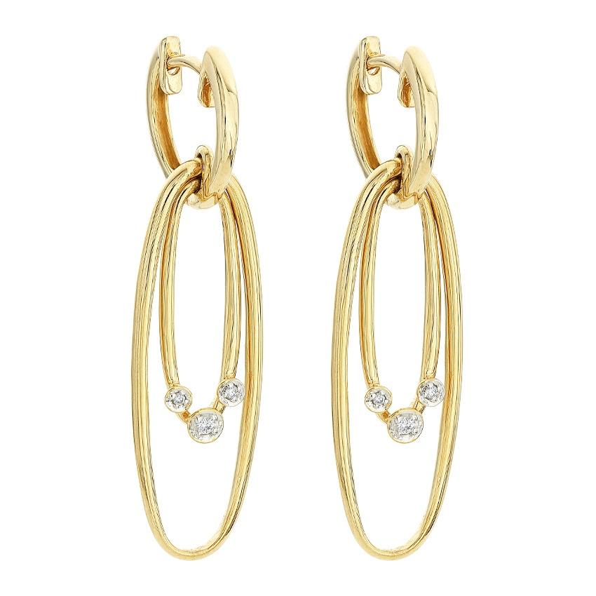 Yellow & White Gold Diamond Accented Double Oval Drop Earrings