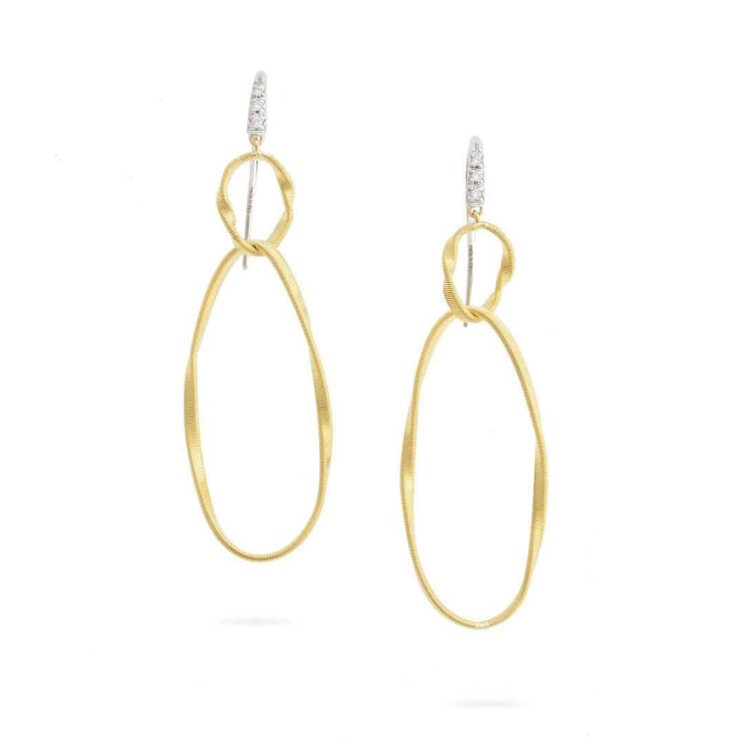 Marco Bicego Gold And Diamond Twist Coil Double Drop Hook Earrings